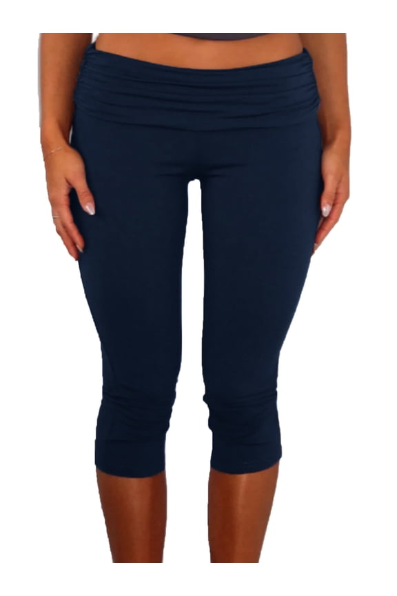 Women's Y2k Fold Over Capri Pants 3/4 Length Pants Foldover Leggings Knee Length Stretch Tight Solid Color Yoga Pants