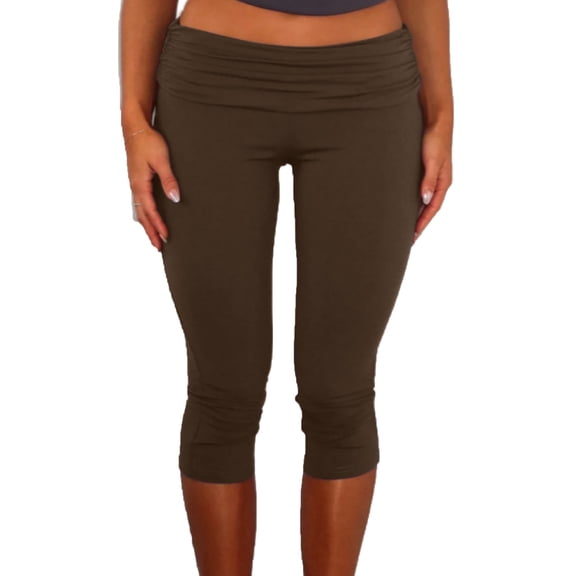 Women's Y2k Fold Over Capri Pants 3/4 Length Pants Foldover Leggings Knee Length Stretch Tight Solid Color Yoga Pants