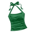 thumbnail image 1 of Women's Y2k Halter Tops Open Back Ruched Textured Tie Back Sleeveless Summer Going Out Cami Tops, 1 of 6