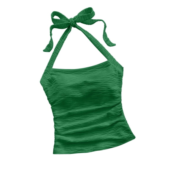 Women's Y2k Halter Tops Open Back Ruched Textured Tie Back Sleeveless Summer Going Out Cami Tops