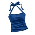 thumbnail image 1 of Women's Y2k Halter Tops Open Back Ruched Textured Tie Back Sleeveless Summer Going Out Cami Tops, 1 of 6