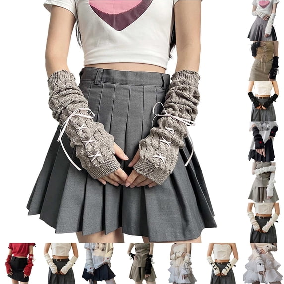 Women's Y2k Long Arm Gloves Grey Cozy Winter Fingerless Gloves Soft Arm Warmers Holiday Halloween Gloves for Women