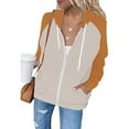 thumbnail image 1 of Women's Y2k Streetwear Casual Zip-Up Hoodie with Raglan Sleeves, Drawstring Hood and Color Block Design, Loose Fit Long Sleeve with Pockets for All Body Types Orange L, 1 of 5