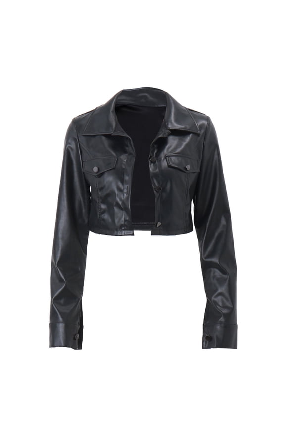 Jacket for Women Women's Y2K Faux Leather Crop Jacket Button Down Long Sleeve Casual Jacket Outerwear Short Coat Streetwear