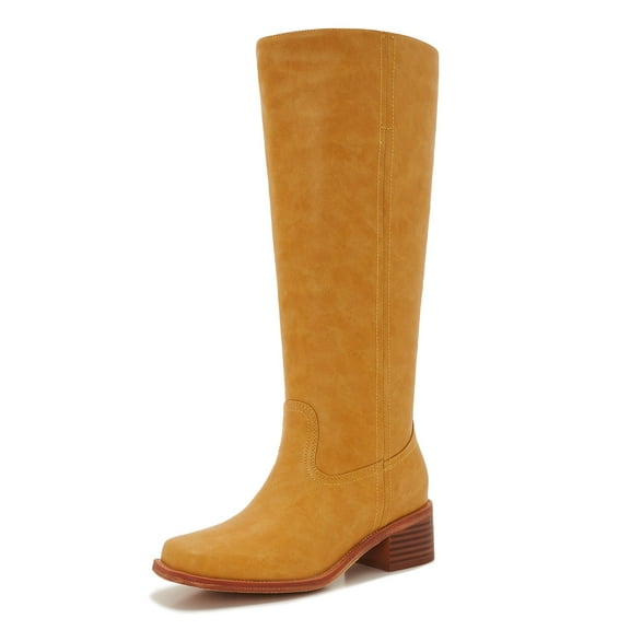 Women's Yellow Banana Boots – Retro School Style Knee-High Boots with Block Heel