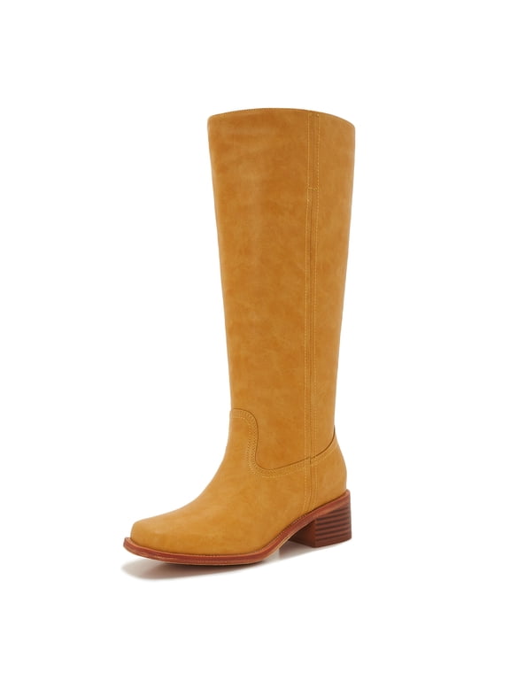 Women's Yellow Banana Boots – Retro School Style Knee-High Boots with Block Heel