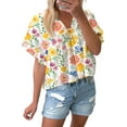 thumbnail image 1 of Women's Yellow Floral Boxy Fit Ruffled Short Sleeve V Neck Blouse - [ZhiHiMeRi] | (US 16-18)XL, 1 of 12