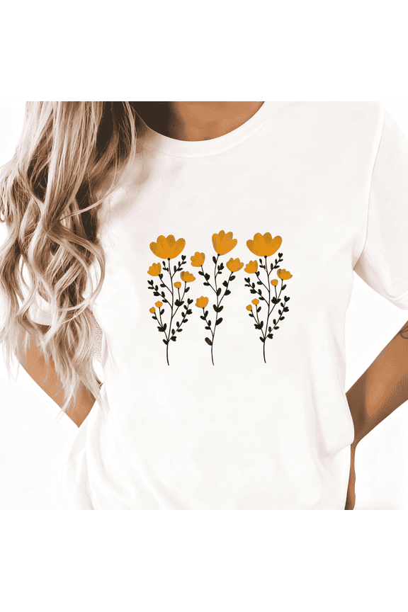 Women's Yellow Floral Graphic Tees Summer Print Tshirt Casual Shirts S-5XL Classy Cotton Graphic Tops