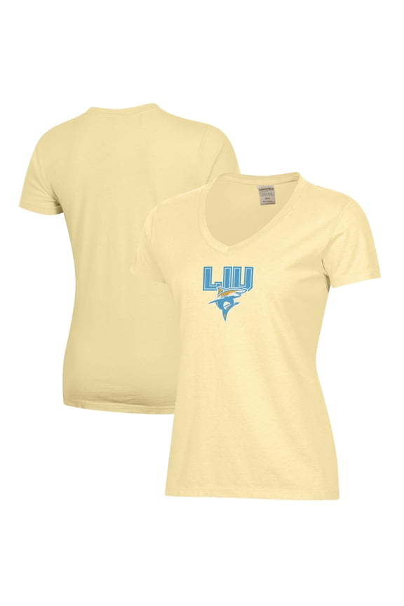 Women's Yellow LIU Sharks Logo Comfort Wash V-Neck T-Shirt