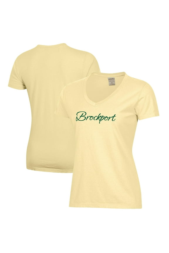 Women's  Yellow SUNY Brockport Golden Eagles Script Logo Comfort Wash V-Neck T-Shirt