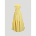 thumbnail image 1 of Women's Yellow Solid Ruched Strapless Simple Fashion Casual Holiday Beach Date Swing A-Line Dress Spring Summer, 1 of 6