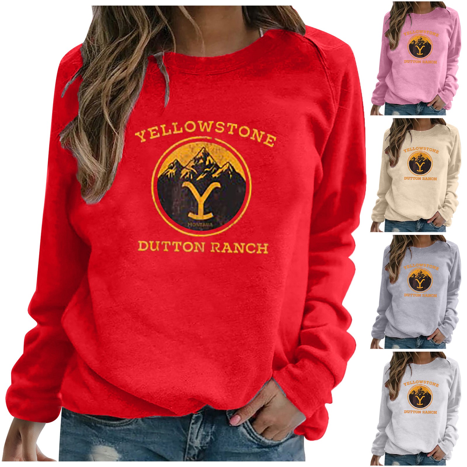 Women's YellowStone Printed Round Neck Long Sleeve Pullover Casual