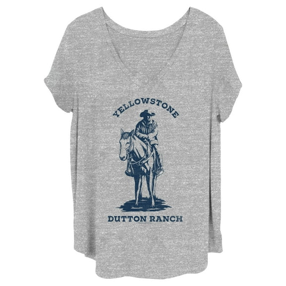 Women's Yellowstone Blue John Dutton Riding Horse on Ranch Graphic T-Shirt