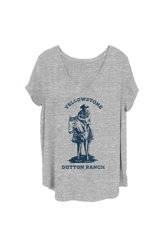 Women's Yellowstone Blue John Dutton Riding Horse on Ranch Graphic T-Shirt