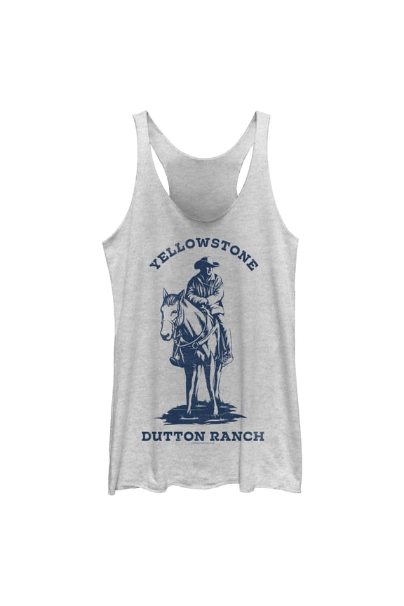 Women's Yellowstone Blue John Dutton Riding Horse on Ranch Racerback Tank Top