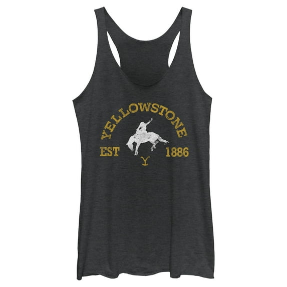 Women's Yellowstone Distressed White Rider Silhouette Est. 1886 Racerback Tank Top