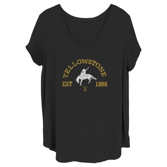 Women's Yellowstone Distressed White Rider Silhouette Est. 1888  Graphic T-Shirt