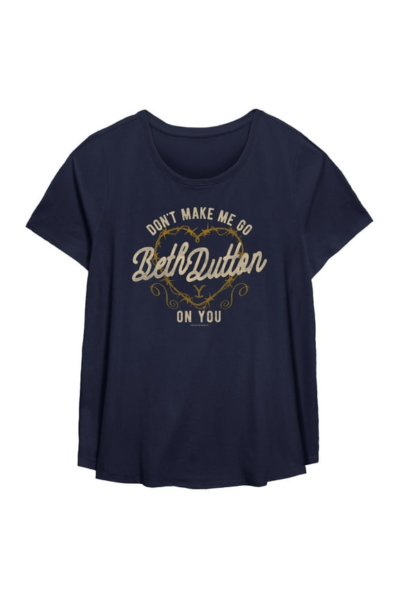 Women's Yellowstone Don't Make Me Go Beth Dutton Barbwire Heart Graphic T-Shirt
