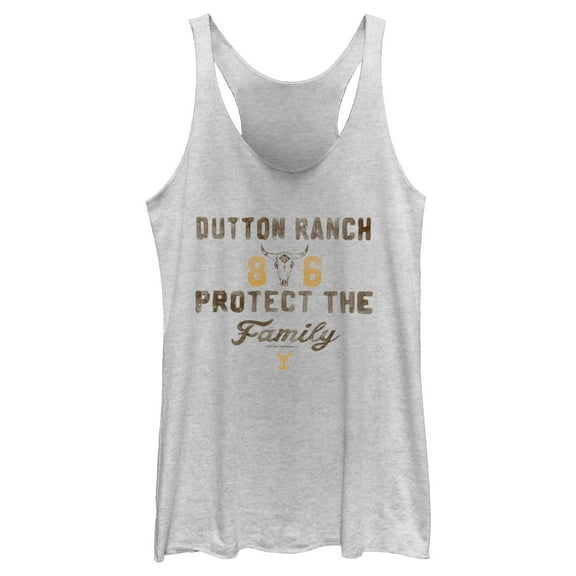 Women's Yellowstone Dutton Ranch 86 Protect the Family  Racerback Tank Top White Heather Medium