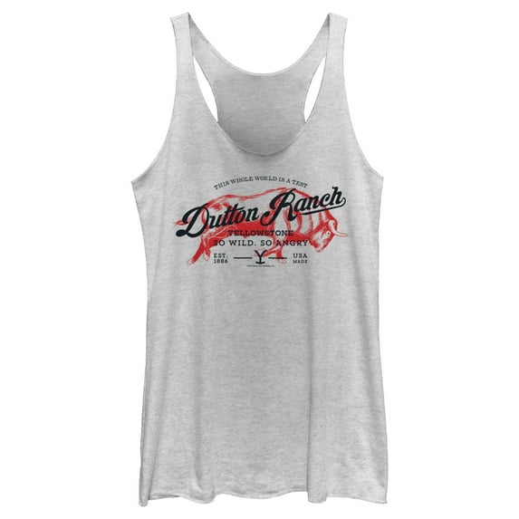 Women's Yellowstone Dutton Ranch Bull So Wild, So Angry Racerback Tank Top White Heather Small