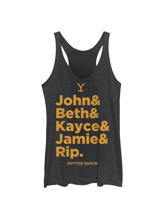 Women's Yellowstone Dutton Ranch Family Name Line Up Racerback Tank Top Black Heather Large