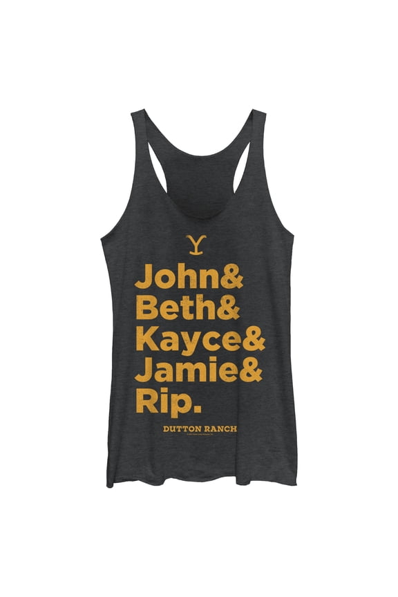 Women's Yellowstone Dutton Ranch Family Name Line Up Racerback Tank Top Black Heather Large
