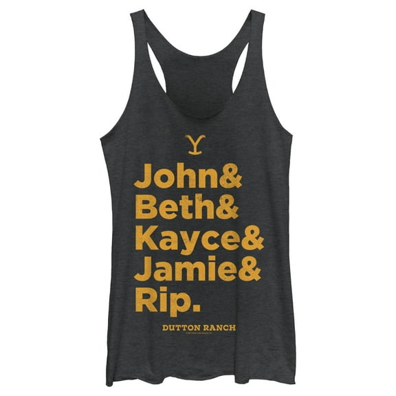 Women's Yellowstone Dutton Ranch Family Name Line Up  Racerback Tank Top Black Heather Small
