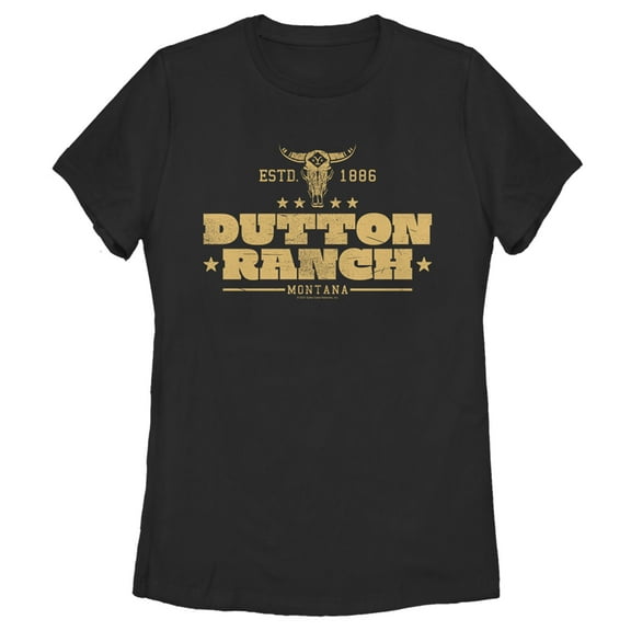 Women's Yellowstone Small Cow Skull Dutton Ranch Logo ESTD 1886  Graphic T-Shirt