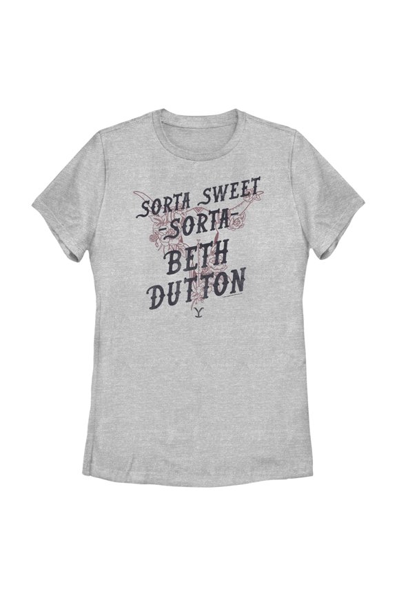 Women's Yellowstone Sorta Sweet Sorta Beth Dutton Cow Skull Graphic T-Shirt