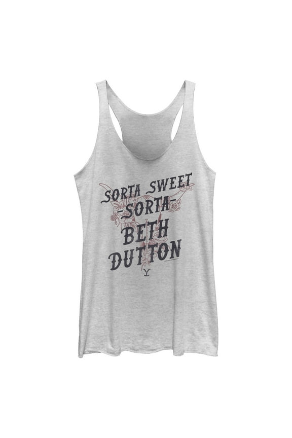 Women's Yellowstone Sorta Sweet Sorta Beth Dutton Cow Skull Racerback Tank Top