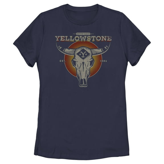Women's Yellowstone Sunset Dutton Ranch Cow Skull  Graphic T-Shirt