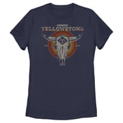 Womens Yellowstone Sunset Dutton Ranch Cow Skull Graphic T-Shirt