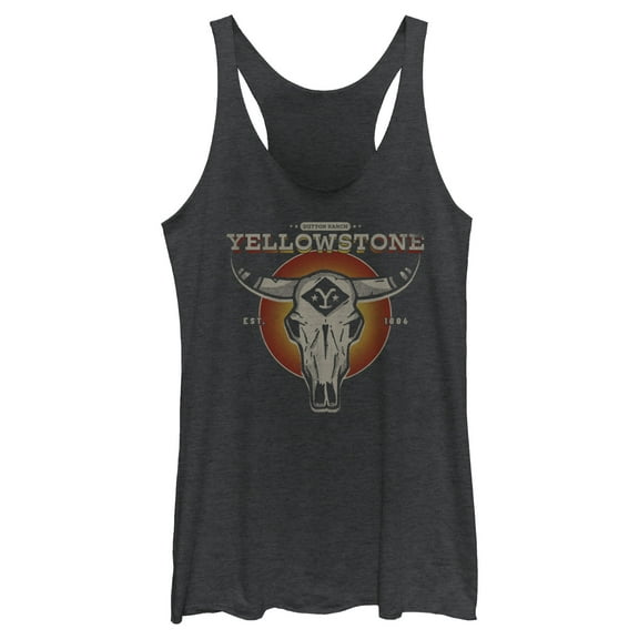 Women's Yellowstone Sunset Dutton Ranch Cow Skull  Racerback Tank Top