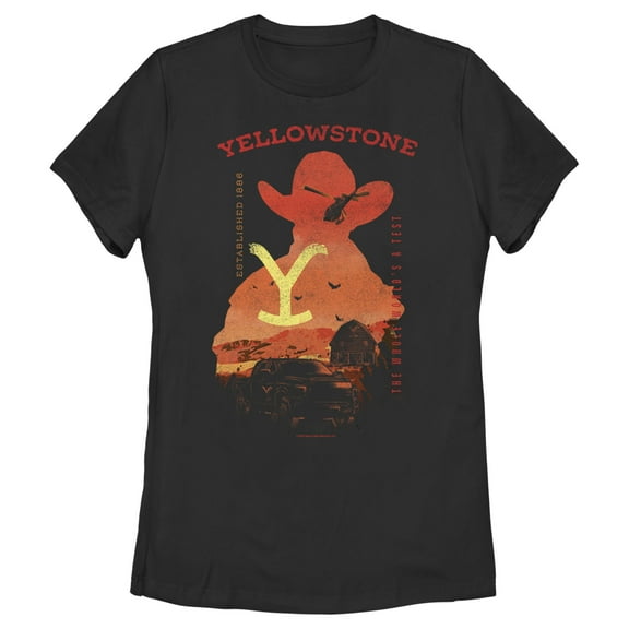 Women's Yellowstone Sunset Silhouette John Dutton & Truck  Graphic T-Shirt