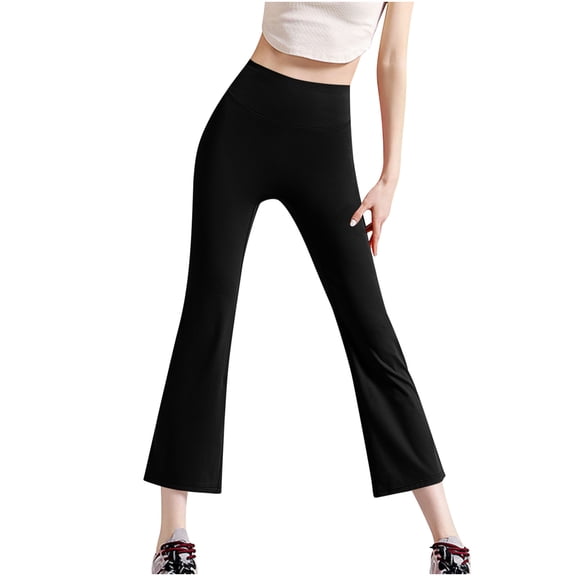 Women's Yoga Capri Pants Elastic High Waist Solid Color Flared Trousers Stretch Sports Fitness Clothes (XL, Black)