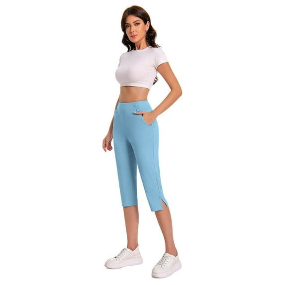 Women's Yoga Capri Pants High Waist Crop Leggings Straight Leg Athletic Exercise Workout Capris with Pocket