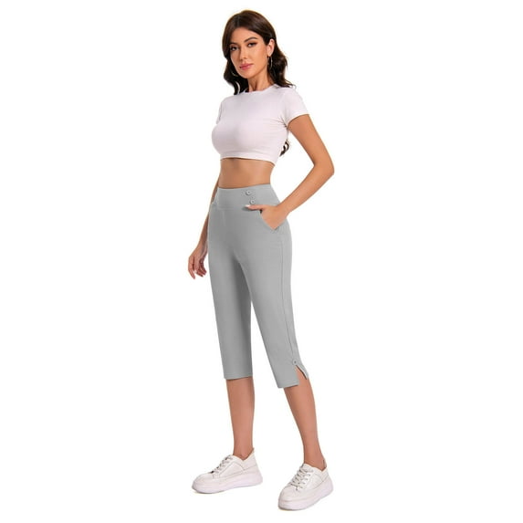 Women's Yoga Capri Pants High Waist Crop Leggings Straight Leg Athletic Exercise Workout Capris with Pocket