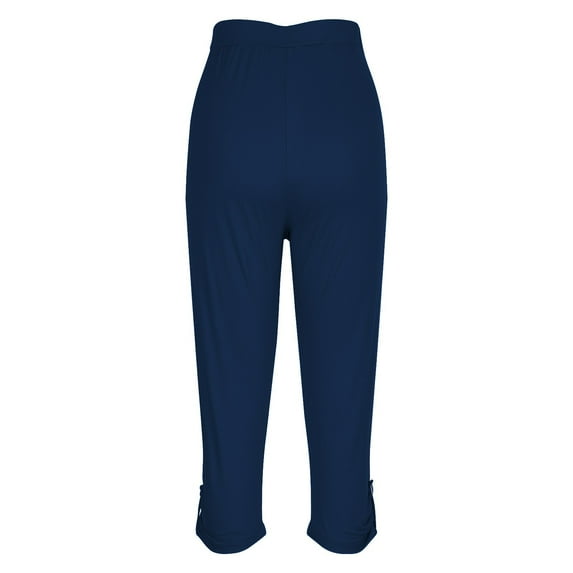 Women's Yoga Capris Leggings High Waist Ruched Slim-Fit Athletic Pants Running Gym Workout Cropped Legging Navy, 2XL