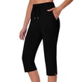 thumbnail image 1 of Women's Yoga Capris with Side Pockets Stretchy Solid Color Drawstring Elastic Waist Sports Pants Comfy Breathable Loose Cropped Trouser New Black S, 1 of 8
