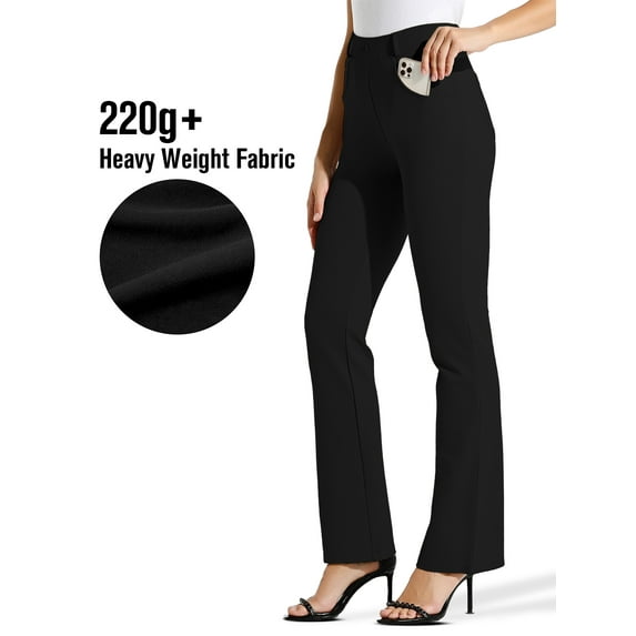 ZUTY 30" Yoga Dress Pants Women Flare Bootcut Leggings Stretch Office Business Casual Work Pants Belt Loops 4 Pockets Black M