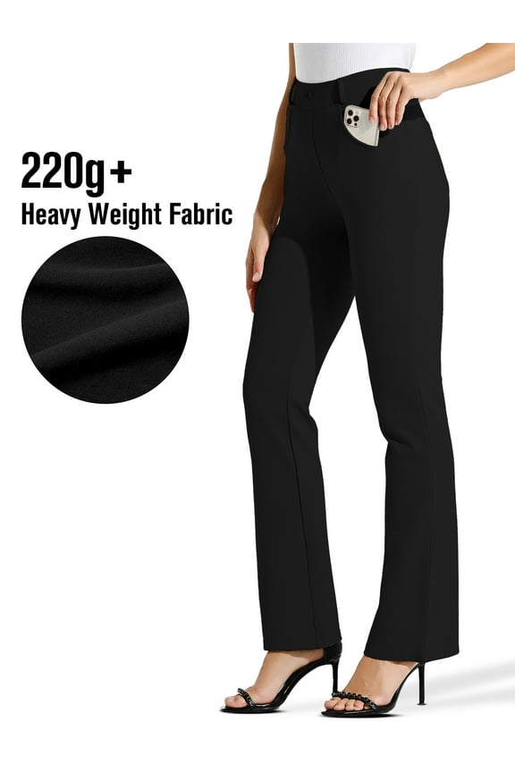 30" Yoga Dress Pants Women Flare Bootcut Leggings Stretch Office Business Casual Work Pants Belt Loops 4 Pockets Black M