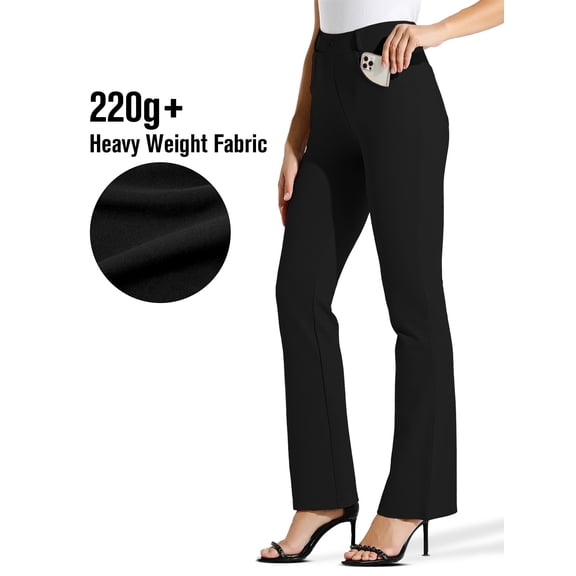 ZUTY 30" Yoga Dress Pants Women Flare Bootcut Leggings Stretch Office Business Casual Work Pants Belt Loops 4 Pockets Black S