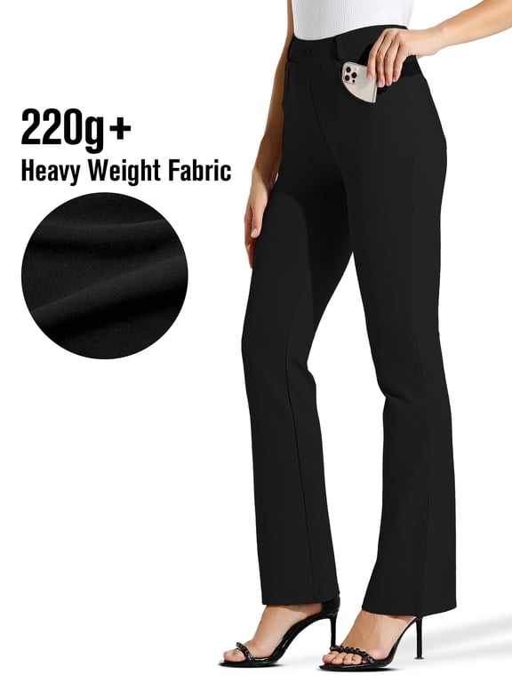 30" Yoga Dress Pants Women Flare Bootcut Leggings Stretch Office Business Casual Work Pants Belt Loops 4 Pockets Black XL