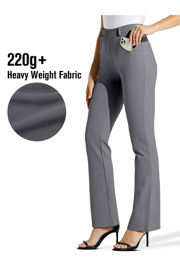 30" Yoga Dress Pants Women Flare Bootcut Leggings Stretch Office Business Casual Work Pants Belt Loops 4 Pockets Dark Grey M