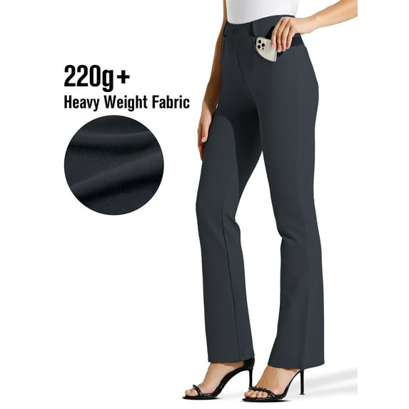 ZUTY 30" Yoga Dress Pants Women Flare Bootcut Leggings Stretch Office Business Casual Work Pants Belt Loops 4 Pockets Iron Grey XL