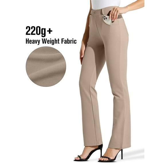 ZUTY 30" Yoga Dress Pants Women Flare Bootcut Leggings Stretch Office Business Casual Work Pants Belt Loops 4 Pockets Khaki Brown XL