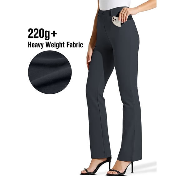 ZUTY 32" Yoga Dress Pants Women Flare Bootcut Leggings Stretch Office Business Casual Work Pants Belt Loops 4 Pockets Iron Grey S