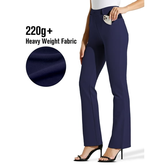ZUTY 32" Yoga Dress Pants Women Flare Bootcut Leggings Stretch Office Business Casual Work Pants Belt Loops 4 Pockets navy blue S