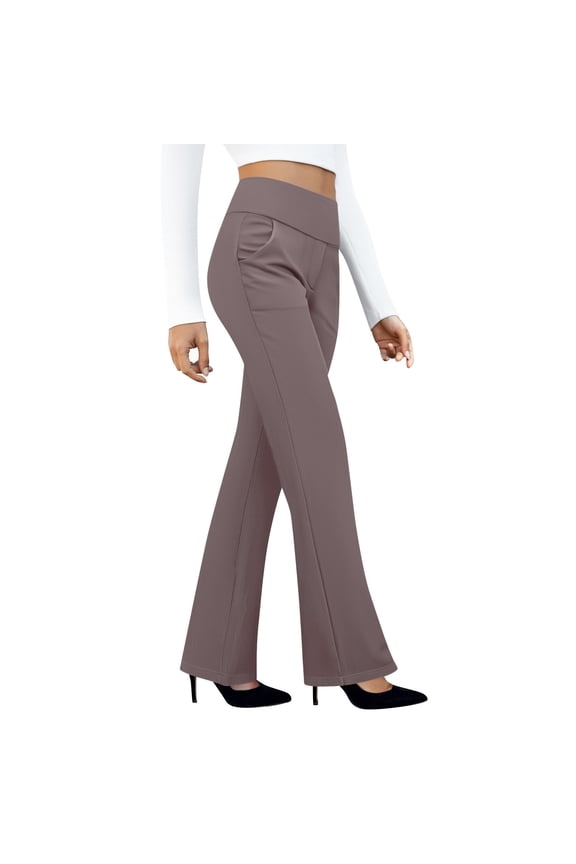 Women's Yoga Dress Pants Bootcut Work Slacks Stretch Office Casual Flare Pants Petite/Regular with Pockets Camel S