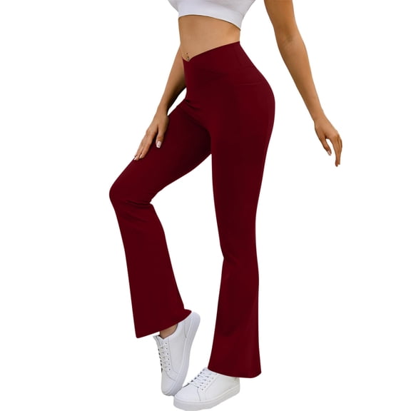 Women's Yoga Dress Pants Stretchy Casual Slacks Straight Leg Work Pants with Pockets Wine XL